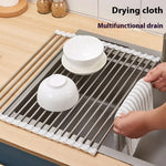 étendoir vaisselle pliable moderne acier inoxydable gris blanc clips fonctionnel cuisine