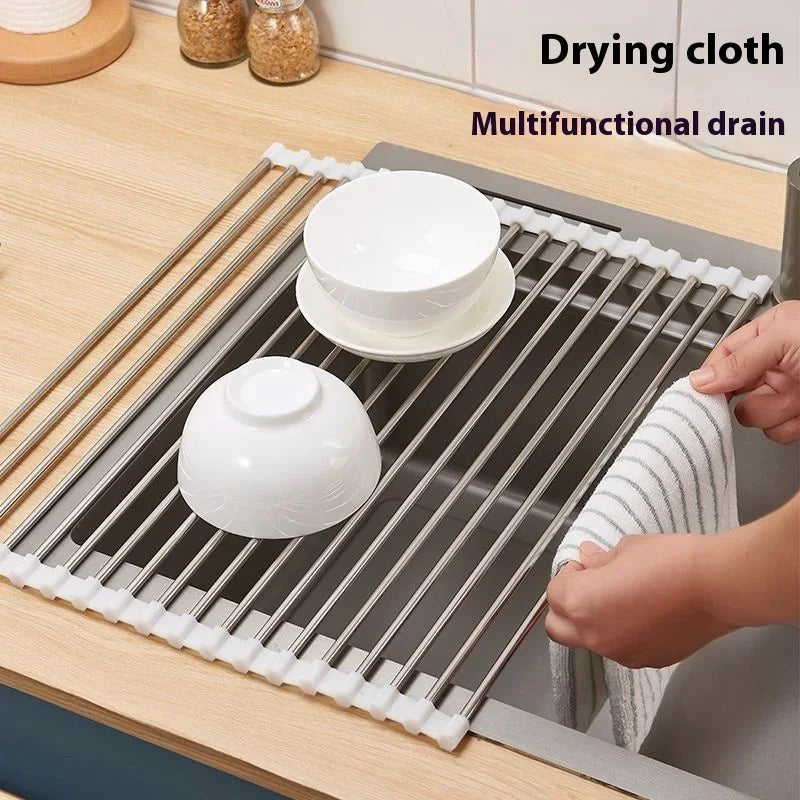 étendoir vaisselle pliable moderne acier inoxydable gris blanc clips fonctionnel cuisine