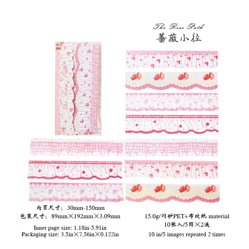 rubans décoratifs fleurs pois plaid sticker dentelle rose vert bleu blanc