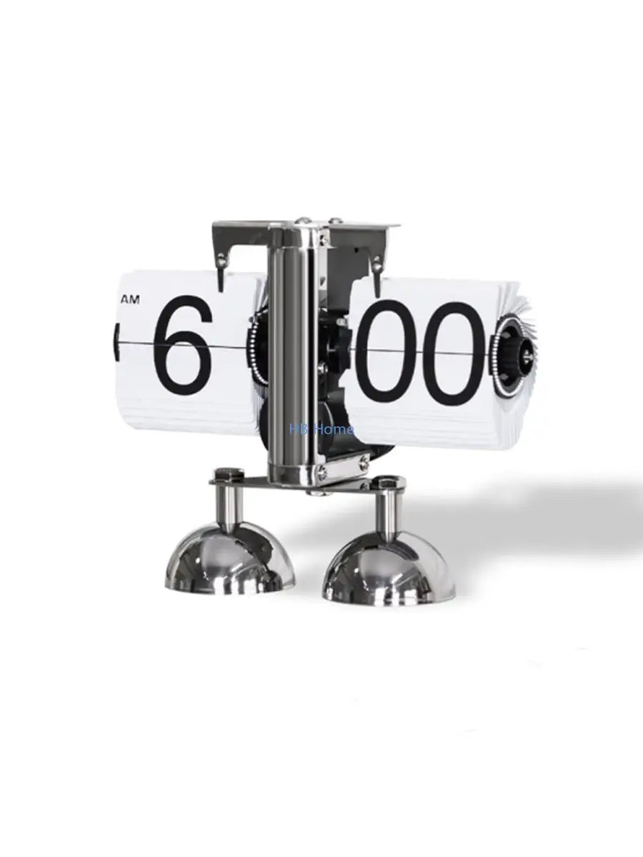 horloge numérique moderne horloge pieds boules chiffres noirs fond blanc métal brillant minimaliste affichage