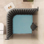 rideau douche pliable gris blanc bleu rayures verticales opacité moderne support mural