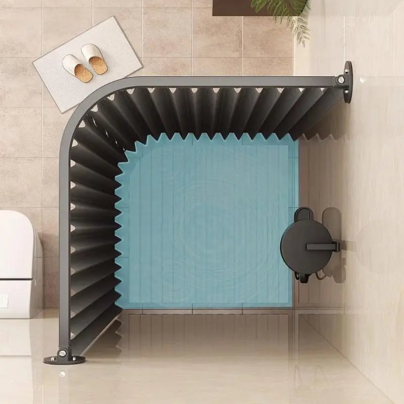 rideau douche pliable gris blanc bleu rayures verticales opacité moderne support mural