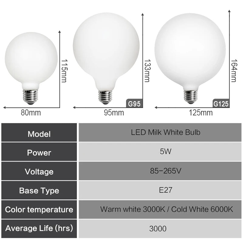 ampoule led e27 blanc mat moderne 95mm 30000h 500 999lm 360deg opacité