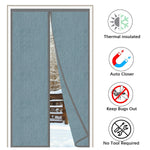 rideau porte bleu clair texture tissée moderne adhésif ruban clips isolation hiver