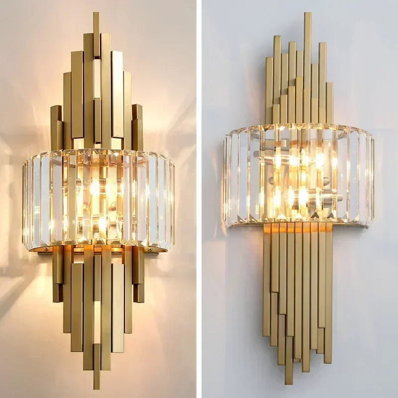 applique murale moderne or transparent led verrous vertical chambre salon