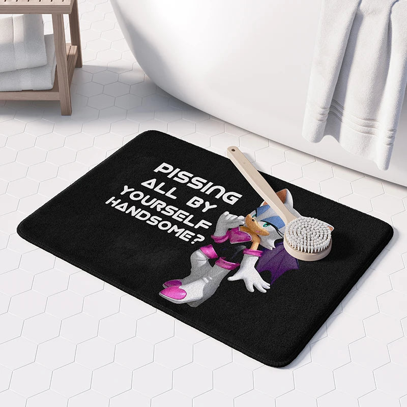 tapis bain moderne noir blanc rose motif personnage humoristique antidérapante absorbant