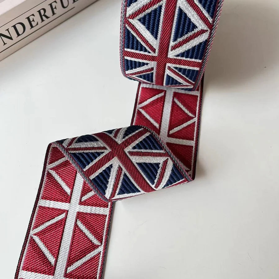 ruban polyester largeur 6cm motifs floraux bleu rouge blanc élégant visage unique opacité rétro