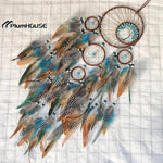 attrape rêves ethnique attrape rêves boho chic plumes fil raphia marron bleu blanc