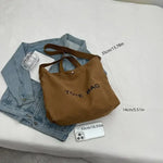 sac fourre tout toile douce lettres décontracté poche zippée beige matériau canvas casual étudiant