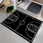 tapis moderne basket noir blanc motifs parquet sportif extérieur salon chambre bleu violet rouge
