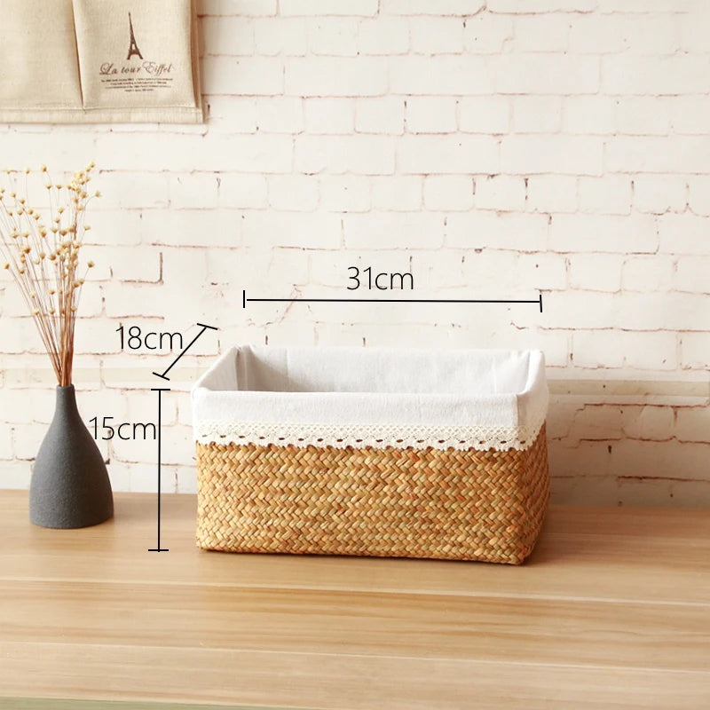 paniers paille naturels panier couvercle poignées métalliques boho chic rustique salon