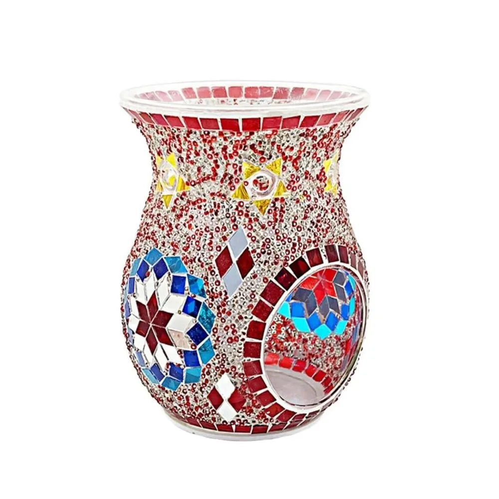 bougeoir artisanal multicolore mosaique salon aromatherapie huiles essentielles diffuseur incense verre