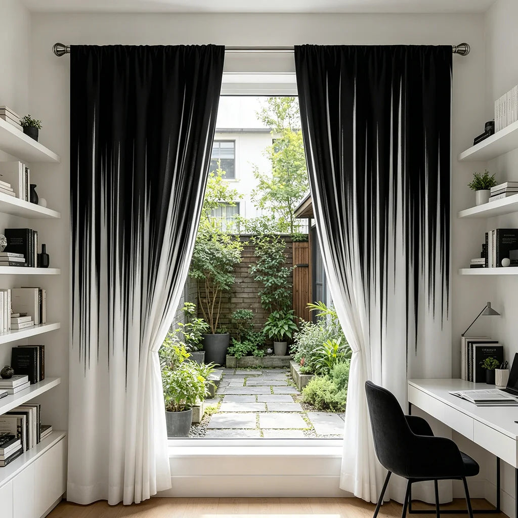 rideau moderne imprimé rayures noir blanc opaques maison