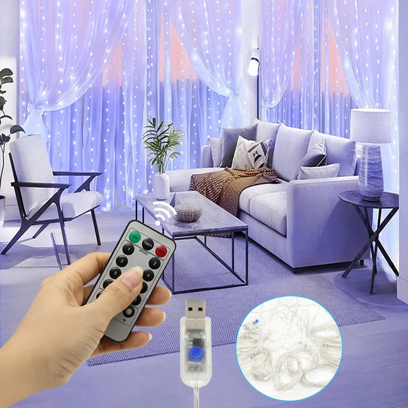rideau lumineux led blanc chaud multicolore moderne télécommande usb crochets semi transparent vacances chambre