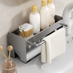organisateur évier drainage vaisselle argenté moderne serviettes éponges brosses flacons minimalistes