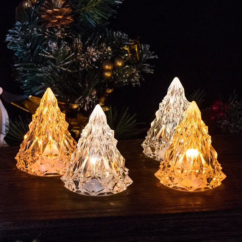 décoration noël arbre transparent facettes led jaune brillant moderne chambre festive