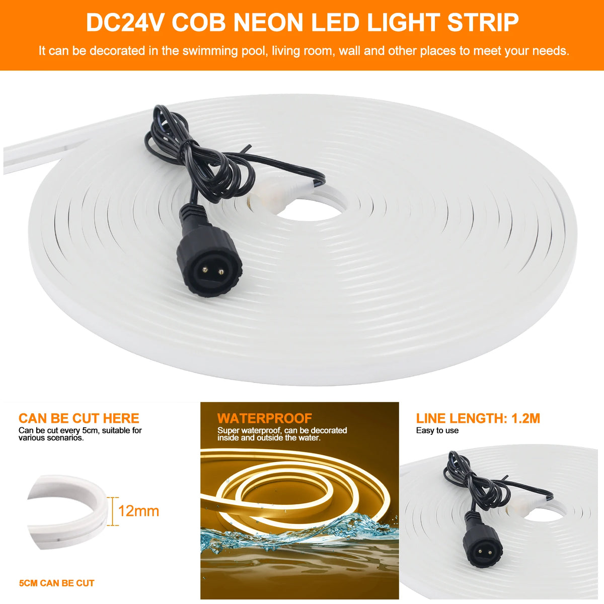 ruban led neon solaire blanc chaud flexible etanche decoration interieur exterieur