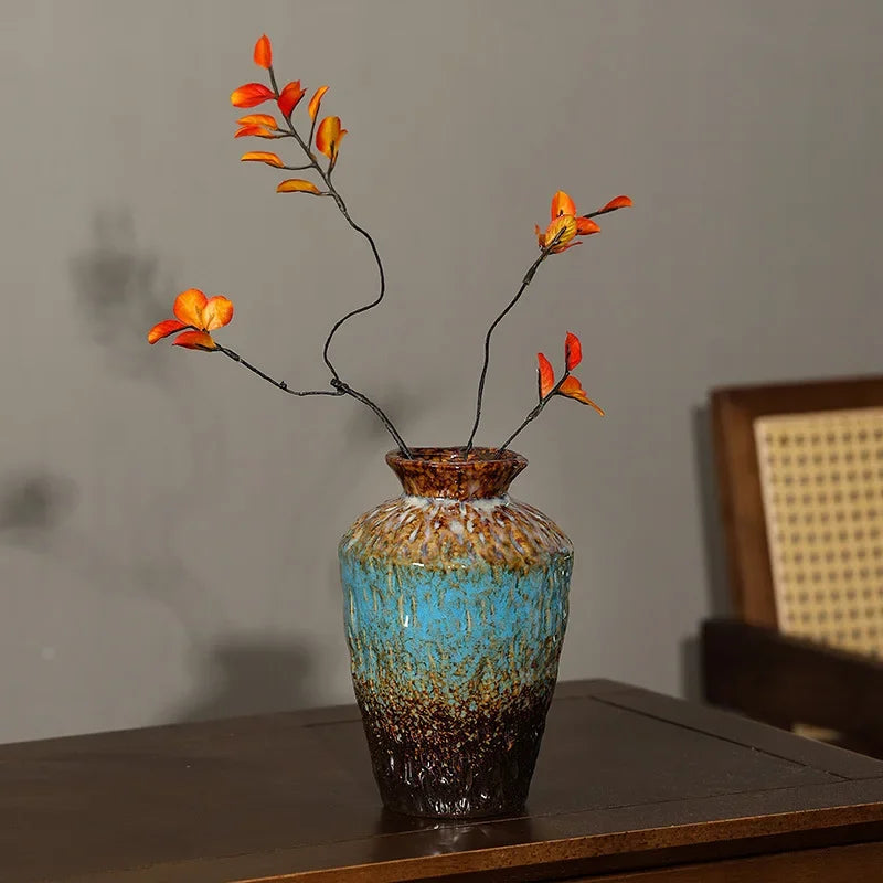 vases céramique noir blanc bleu marron texture rustique moderne fleurs artificielles