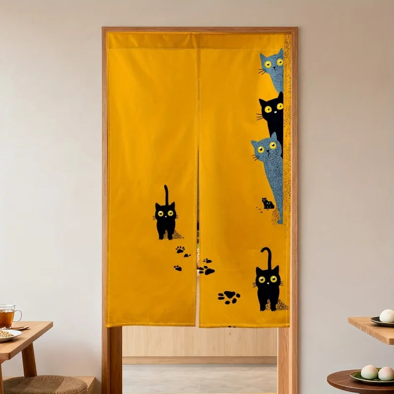 rideau moderne chatons noirs bleus yeux jaunes fond uni 100 polyester opacité maison