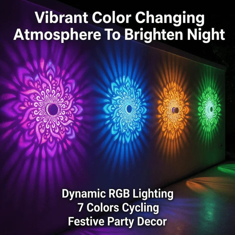 lampe murale mandala multicolore moderne violet bleu orange verte solar jardin