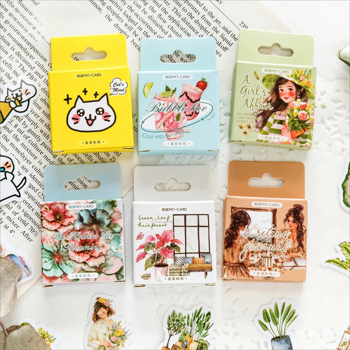 autocollants vintage animaux fleurs cartoonaux réalistes opaques adhésifs couleurjaunebeigerosevertbleumarron journal créatif loisirs