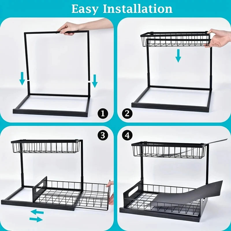 rangement étagère cuisine noir grille métallique adhésive anti dérapant moderne multifonctionnelle