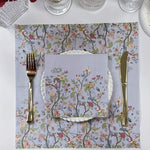 serviettes jetables fleur sauvage motif floral complexe decoration table elegante papier bleu gris rose