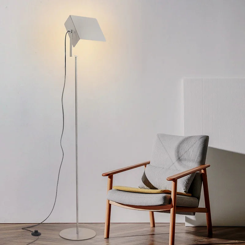 lampe sol moderne acier inoxydable blanc led haute qualité éclairage intérieur contemporain interrupteur bouton