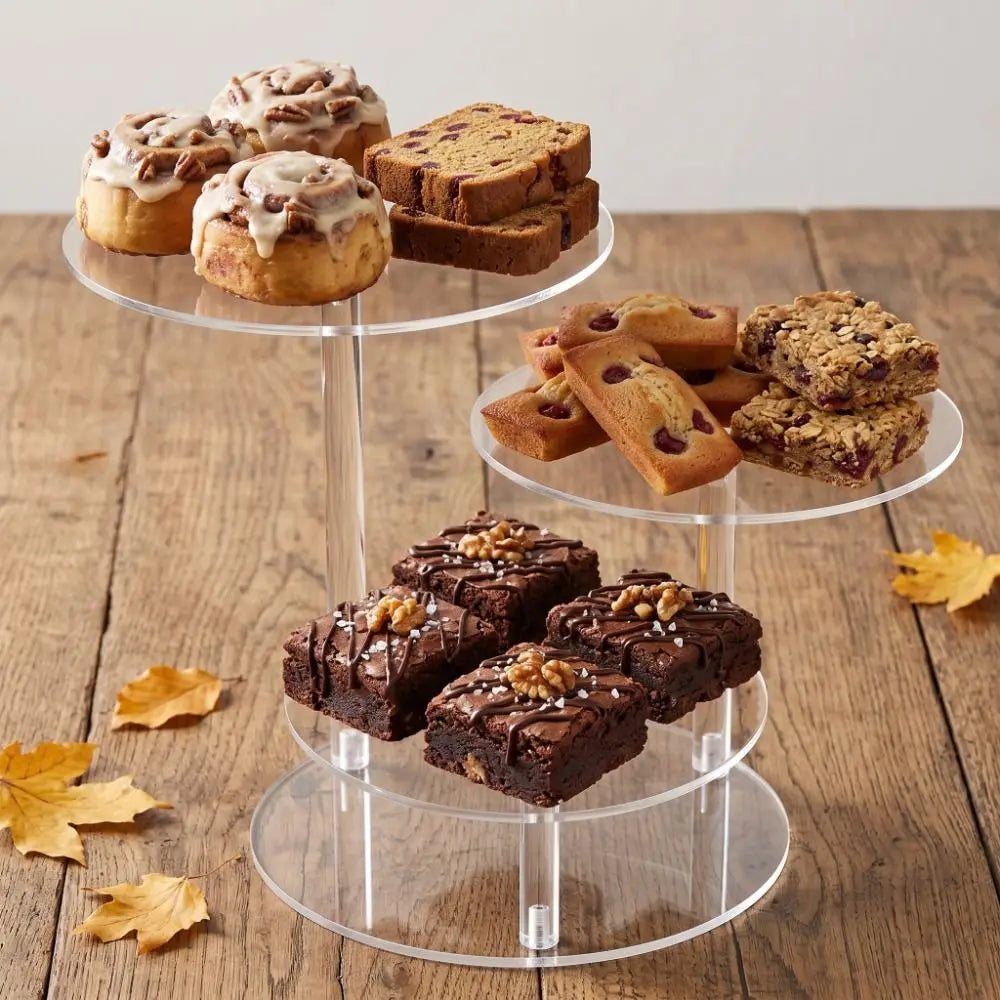 présentoir gâteaux transparent triple niveau cupcakes modernes élégants réutilisable multiple utilisations