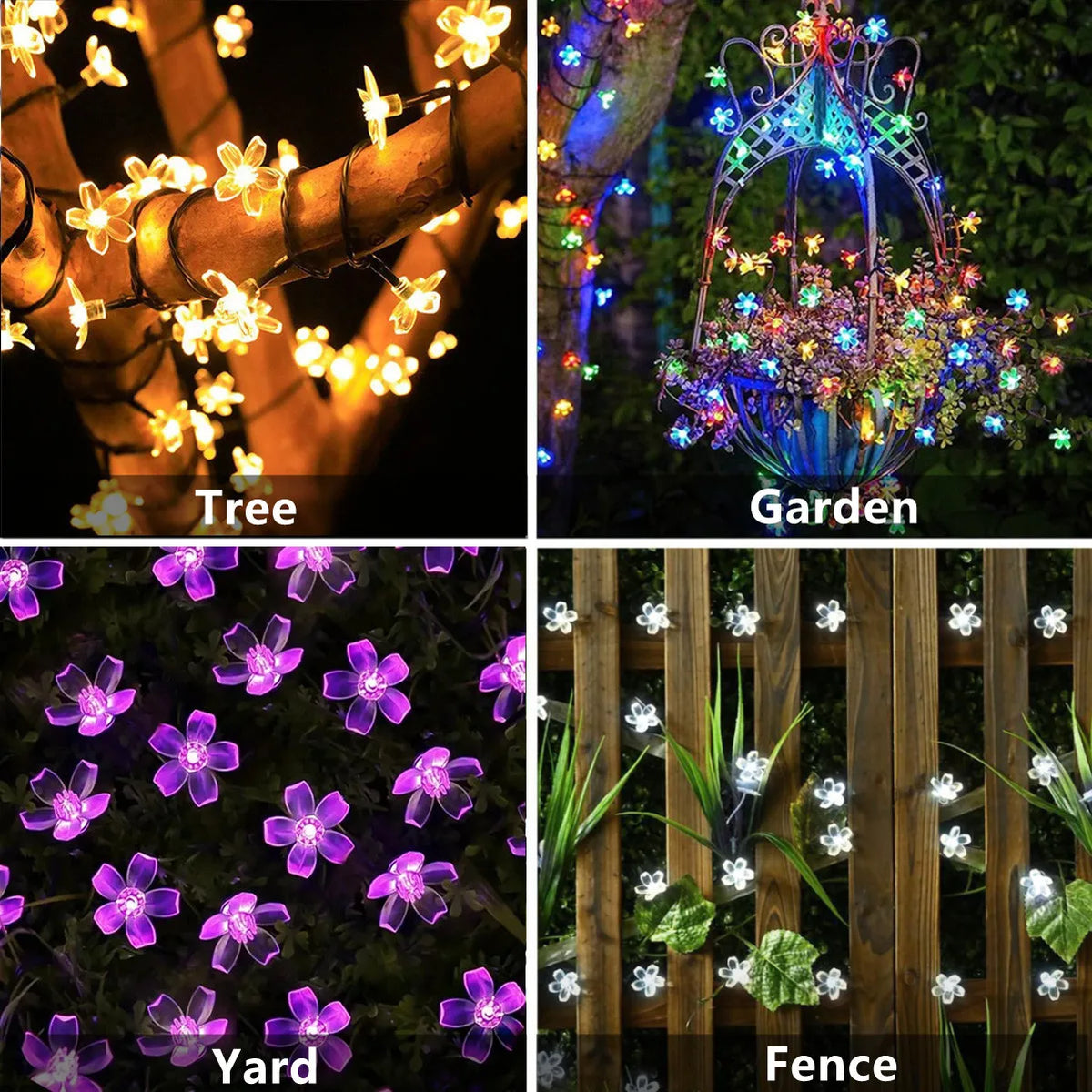 guirlande lumineuse fleurs multicolore moderne extérieure halloween noël décoration jardin camping led solaire