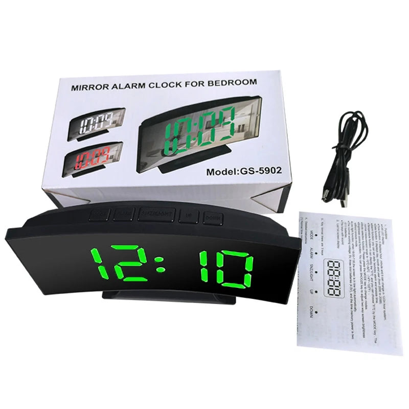 horloge numérique réveil LED affichage température face unique moderne noir mat table chevet