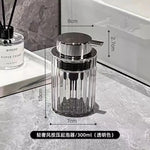 distributeur savon liquide transparent moderne rayures verticales pompe élégant salle bain comptoir