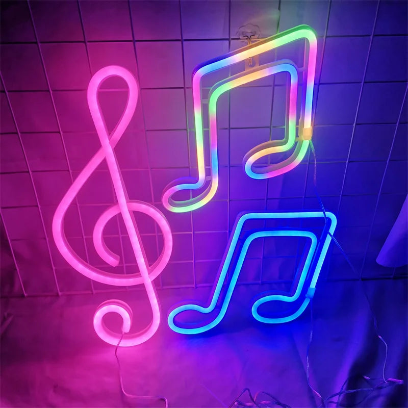 néon lumineux notes musicales cœur rose bleu multicolore moderne décoration chambre ktv bar festive