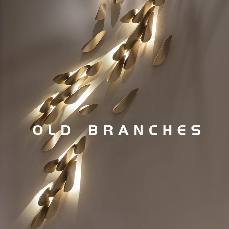 applique murale contemporaine dorée branches stylisées éclairage quotidien chambre salon entrée moderne cuivre fixations