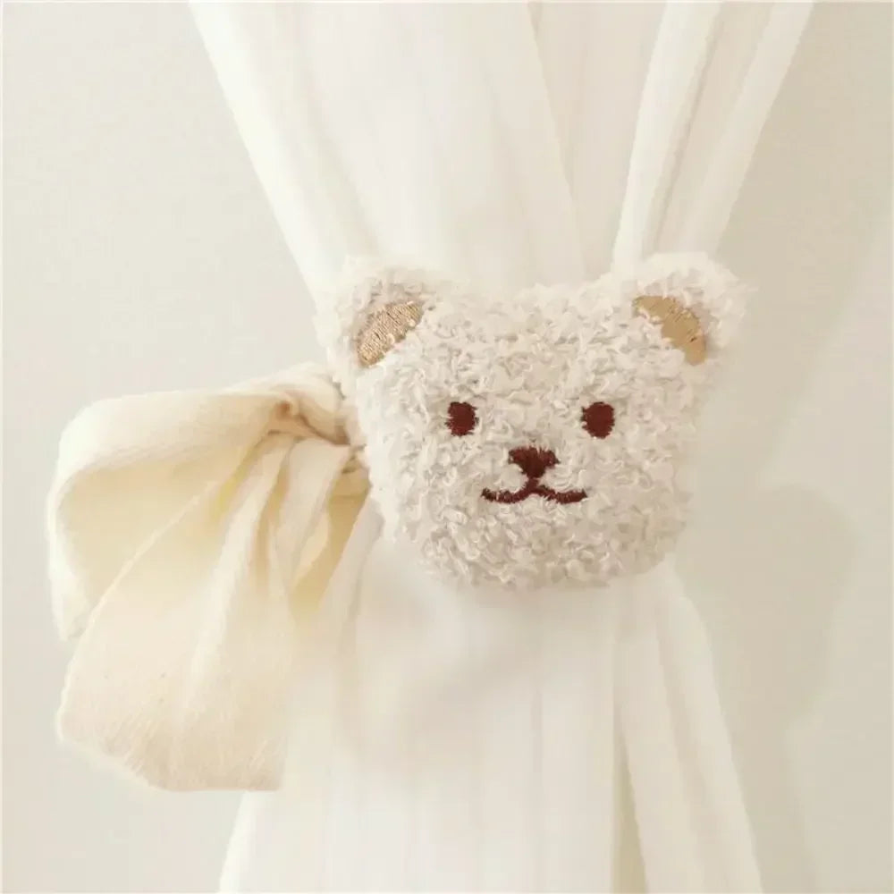 rideau fleuri accessoire fenêtre ours coton moderne beige blanc opacité