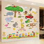 stickers muraux animaux cartoon multicolores enfants deco chambre salon adhésifs