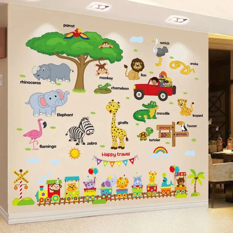 stickers muraux animaux cartoon multicolores enfants deco chambre salon adhésifs