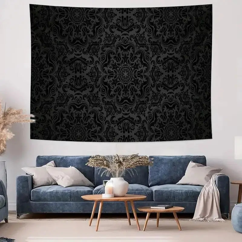 tapisserie moderne ornements floraux oiseaux mandala noir blanc bleu marine rouge beige gris décoration