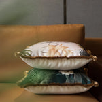 housse coussin coton fleur blanche motif floral vert beige élégante décorative carrée 45x45cm 55x55cm