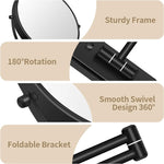miroir cosmétique noir moderne bras articulé pouces rond sans texte