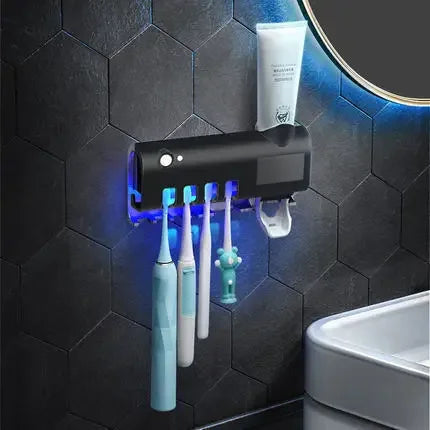 support brosse dents moderne adhésif rechargeable led tube dentifrice minimaliste
