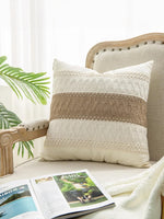 taie d'oreiller patchwork rayures beige rustique fermeture glissière 45x45cm polyester sans rembourrage