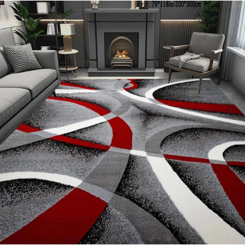 tapis moderne gris blanc rouge motif abstrait salon intérieur extérieur 160x120cm décoration maison