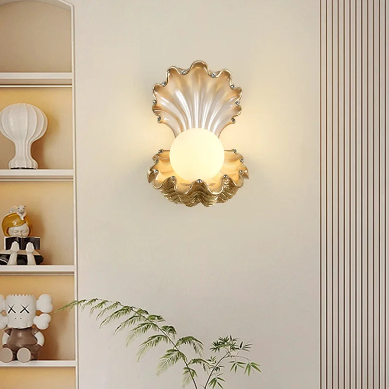 applique murale moderne or blanc rose pâle coquillage élégante chambre salle manger étude entrée