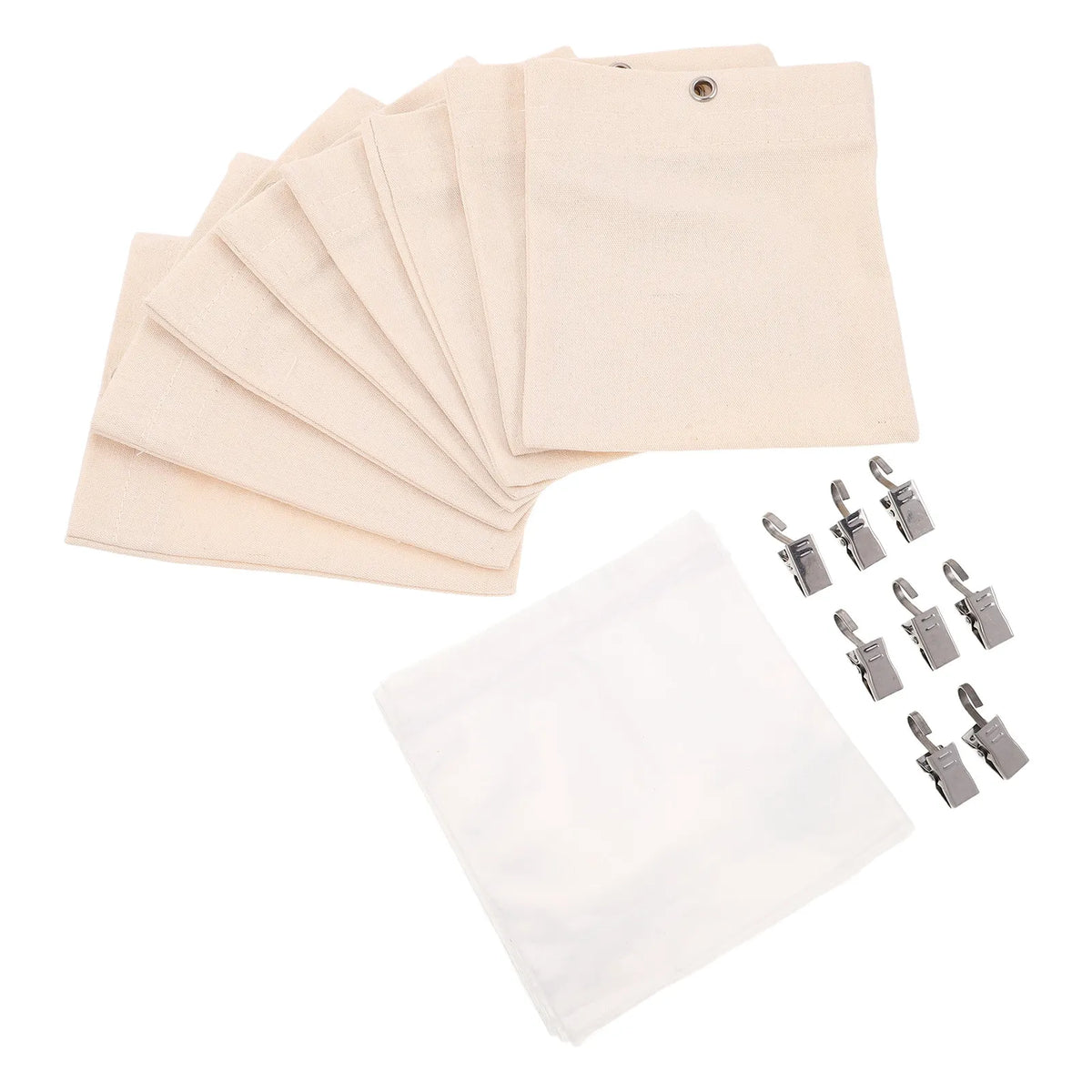 sac rangement toile beige clips métalliques minimaliste opacité intérieur extérieur 15cm 12.5cmiaux clips métalliques