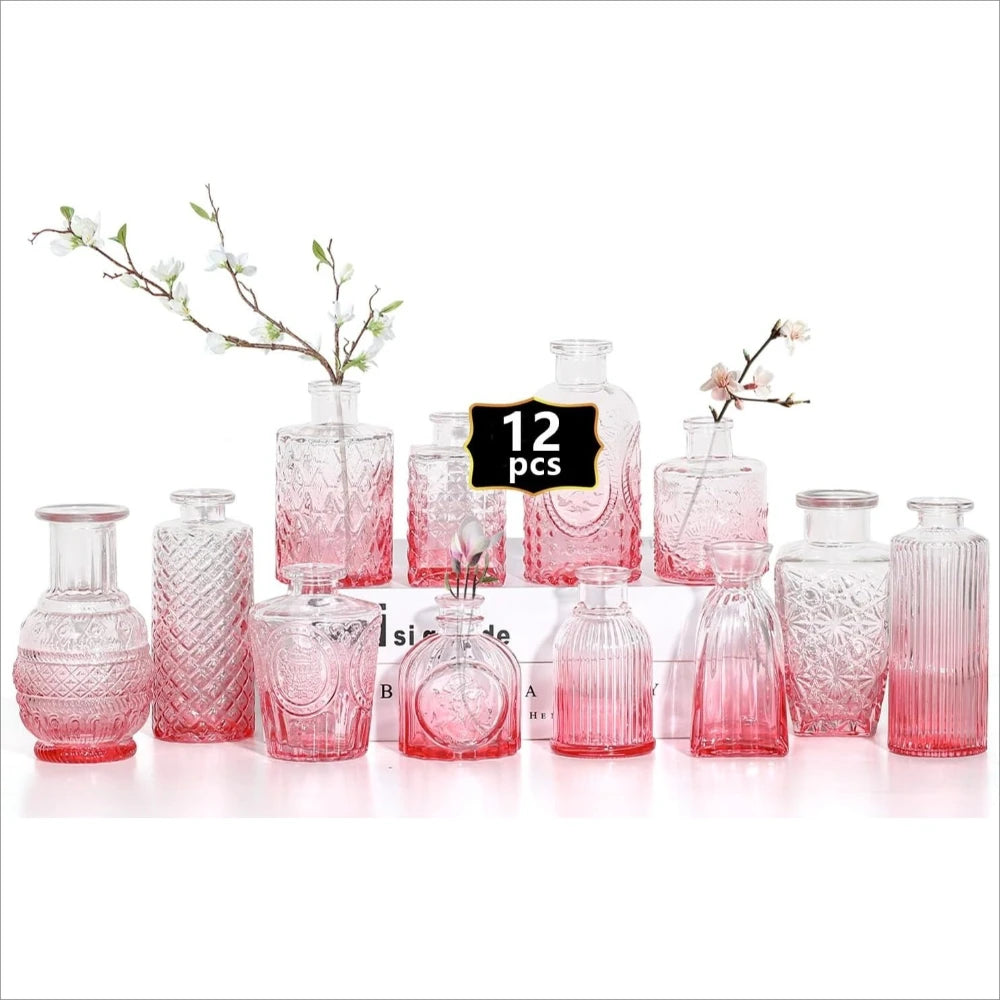 vases verre transparents ombre vintage vert marron bleu rose élégants décoration fleurs