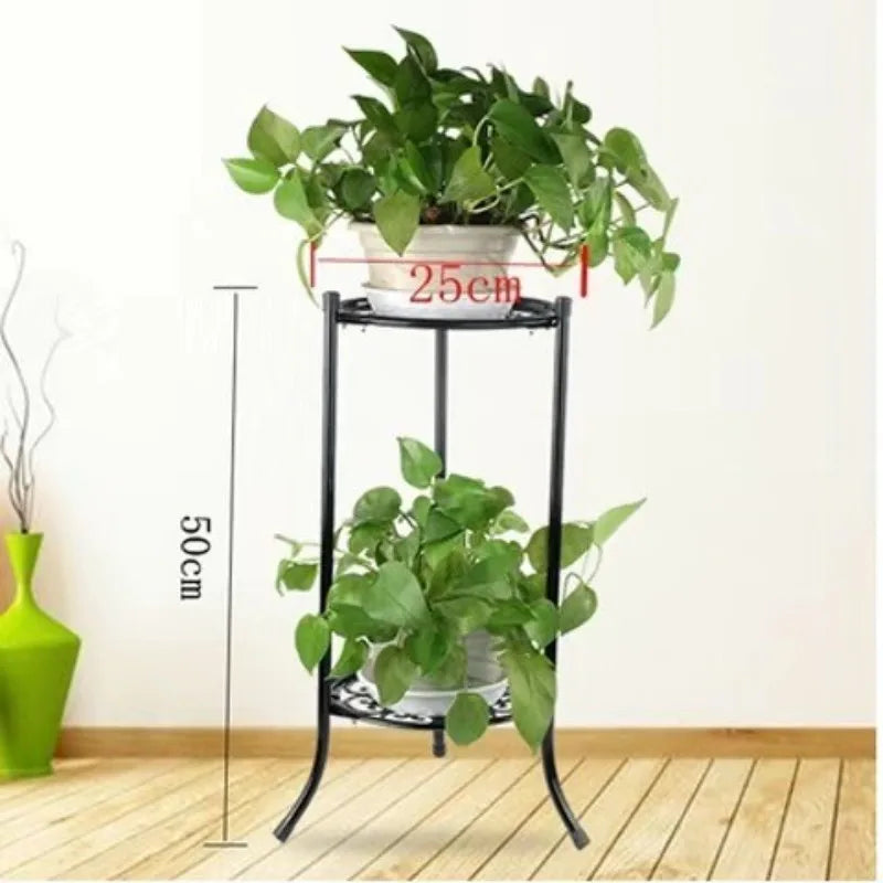 support fleurs étagère métal noir blanc ajouré circulaire plante verte pot terre cuite industriel