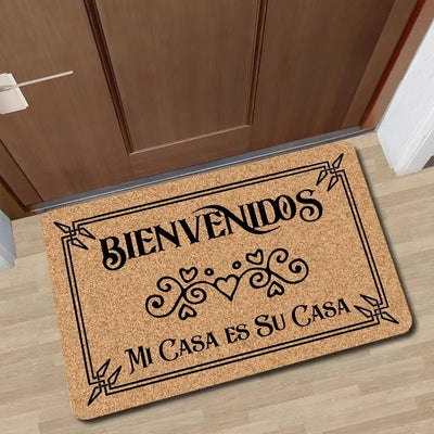 Paillasson de bienvenue Bienvenidos Mi Casa Es Su Casa en caoutchouc style liège rouge