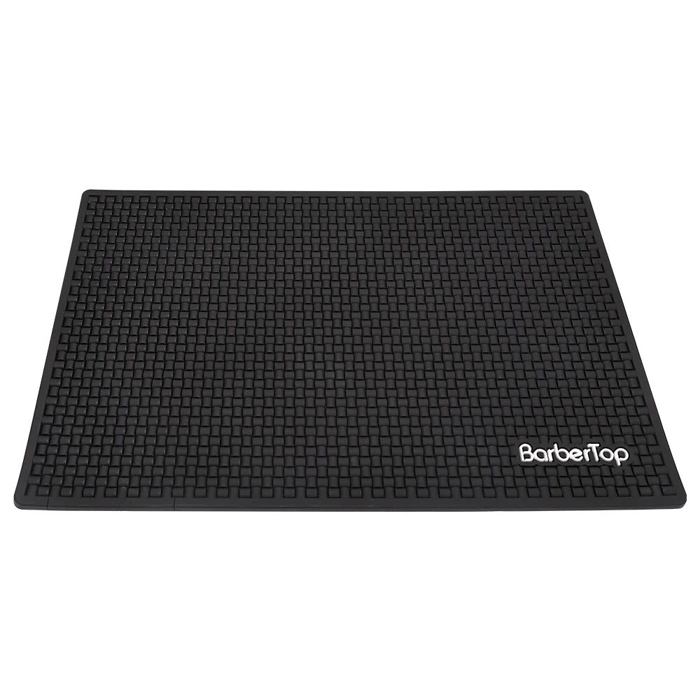 tapis coiffeur antidérapant noir or outils rangement surface texturée professionnel utilitaire
