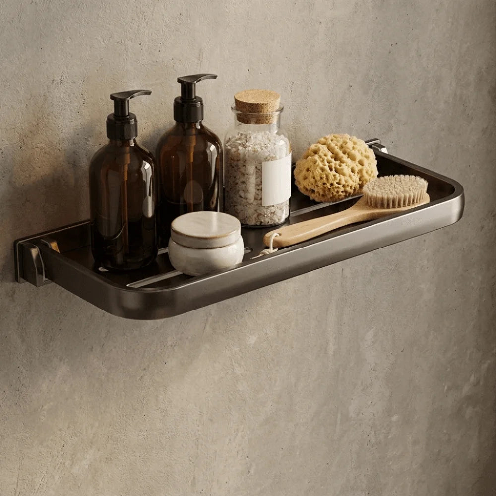 étagère murale pliante salle bain 30 40 50cm robuste réutilisable moderne argente noir blanc